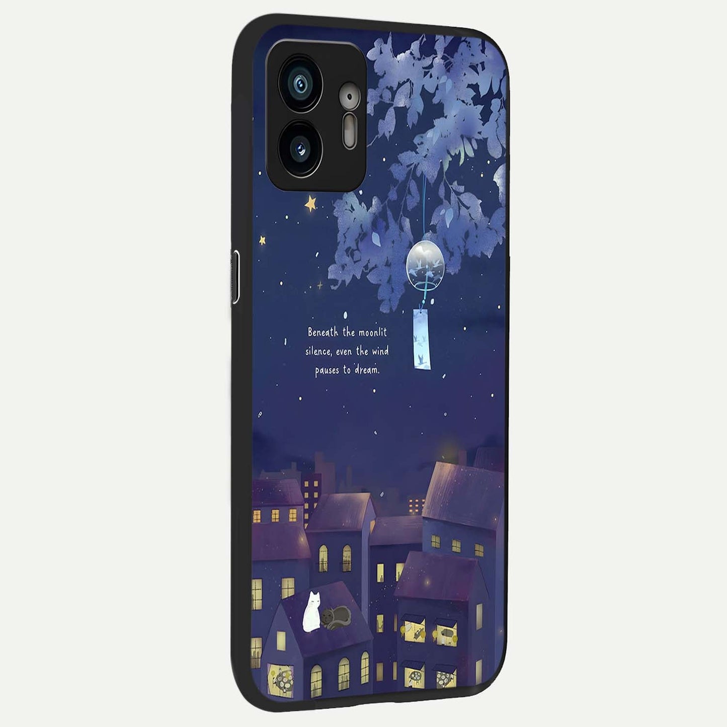 Moonlit Cat Silence back cover For Nothing Phone 2 slim fit glass case with vibrant aesthetic design