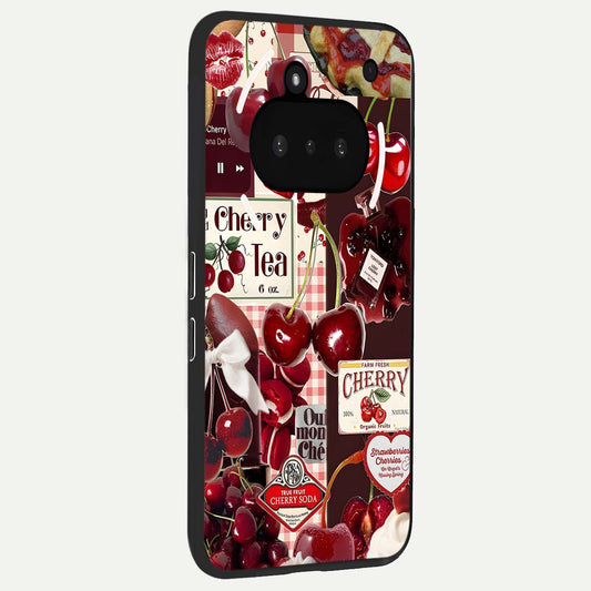 Aesthetic Cherry Tea phone case For Nothing Phone 3A showing premium glass back cover with detailed artwork