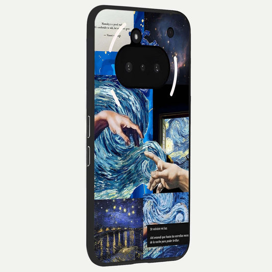 Aesthetic Vando Hands phone case For Nothing Phone 3A showing premium glass back cover with detailed artwork
