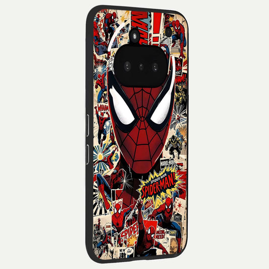 Aesthetic Wonder Spider phone case For Nothing Phone 3A showing premium glass back cover with detailed artwork