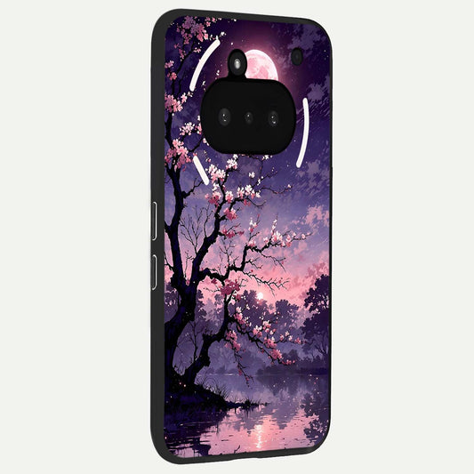 Blossom Pink Moon phone case For Nothing Phone 3A showing premium glass back cover with detailed artwork