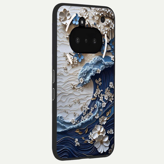 Blossom Wave Art phone case For Nothing Phone 3A showing premium glass back cover with detailed artwork