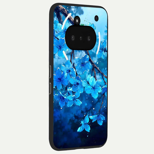 Blue Blossoms Branch phone case For Nothing Phone 3A showing premium glass back cover with detailed artwork
