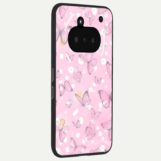 Blush Butterfly Garden phone case For Nothing Phone 3A showing premium glass back cover with detailed artwork