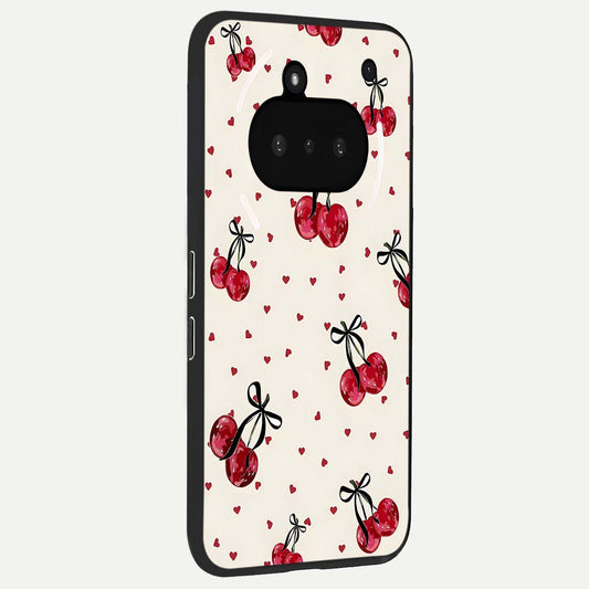 Cherry Heart Bow phone case For Nothing Phone 3A showing premium glass back cover with detailed artwork