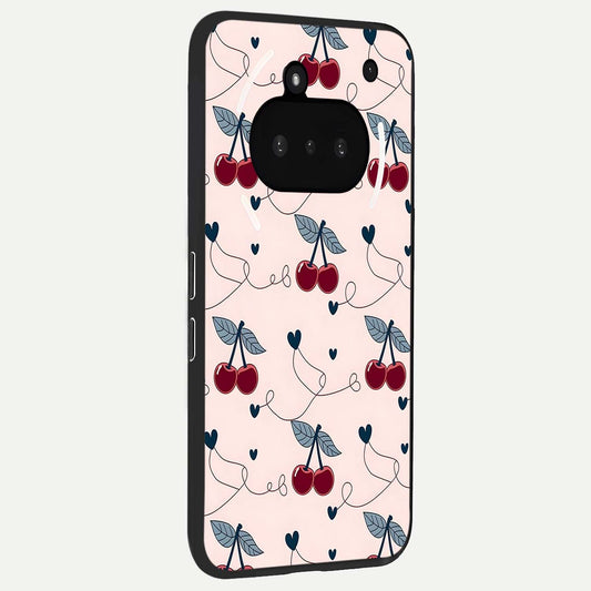 Cherry Heart Line phone case For Nothing Phone 3A showing premium glass back cover with detailed artwork