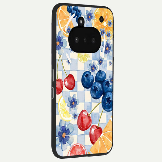 Citrus Bloom Joy phone case For Nothing Phone 3A showing premium glass back cover with detailed artwork