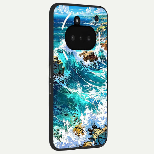 Coastal Blue Waves phone case For Nothing Phone 3A showing premium glass back cover with detailed artwork