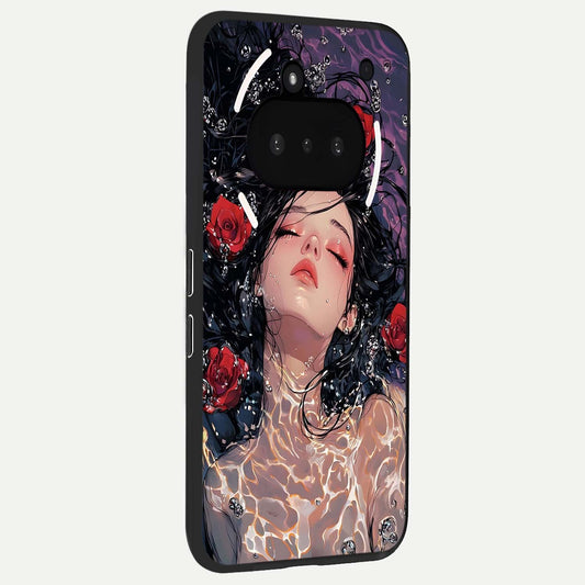 Crimson Rose Serenity phone case For Nothing Phone 3A showing premium glass back cover with detailed artwork