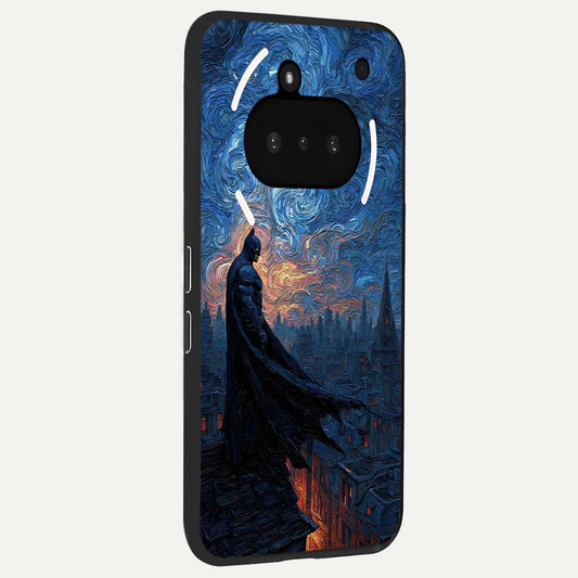 Dark Knight Dusk phone case For Nothing Phone 3A showing premium glass back cover with detailed artwork