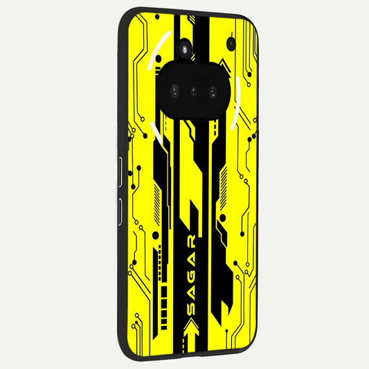 Electric Pulse CYBERPUNK Custom Name phone case For Nothing Phone 3A showing premium glass back cover with detailed artwork