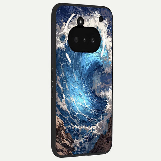 Giant Ocean Wave phone case For Nothing Phone 3A showing premium glass back cover with detailed artwork