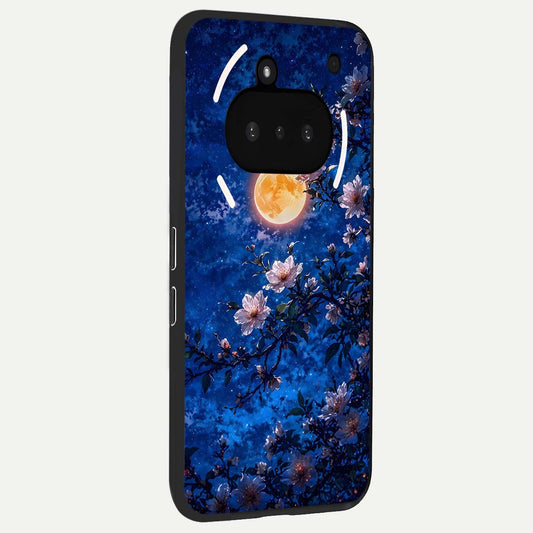 Moonlit Blossoms Night phone case For Nothing Phone 3A showing premium glass back cover with detailed artwork