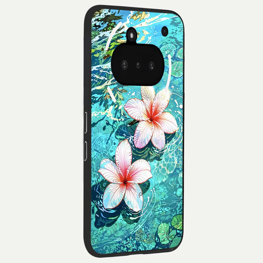Pink Flowers in Water phone case For Nothing Phone 3A showing premium glass back cover with detailed artwork