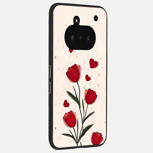 Tulip With Heart phone case For Nothing Phone 3A showing premium glass back cover with detailed artwork