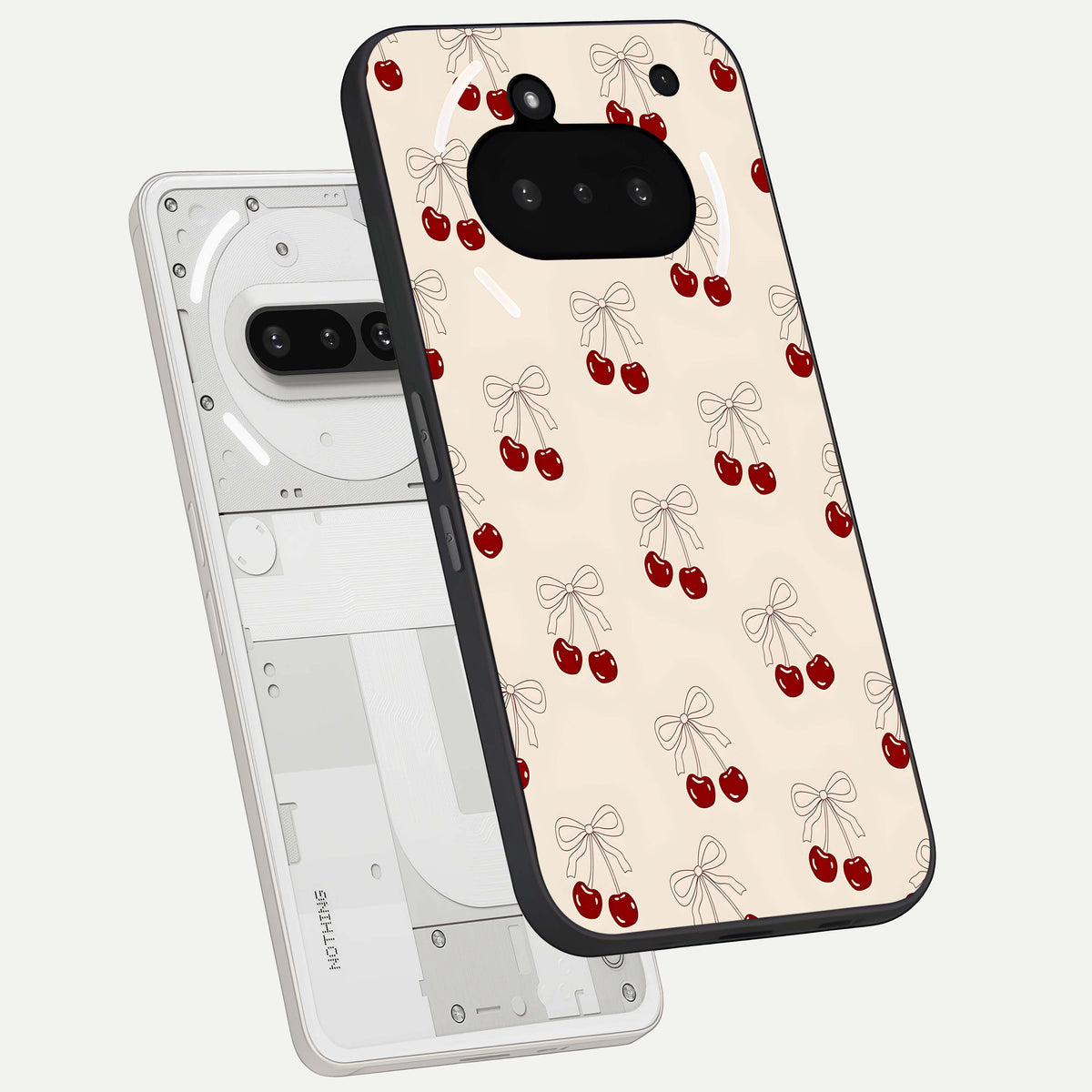 Cute Cherry Pattern back cover For Nothing Phone 3A slim fit glass case with vibrant aesthetic design