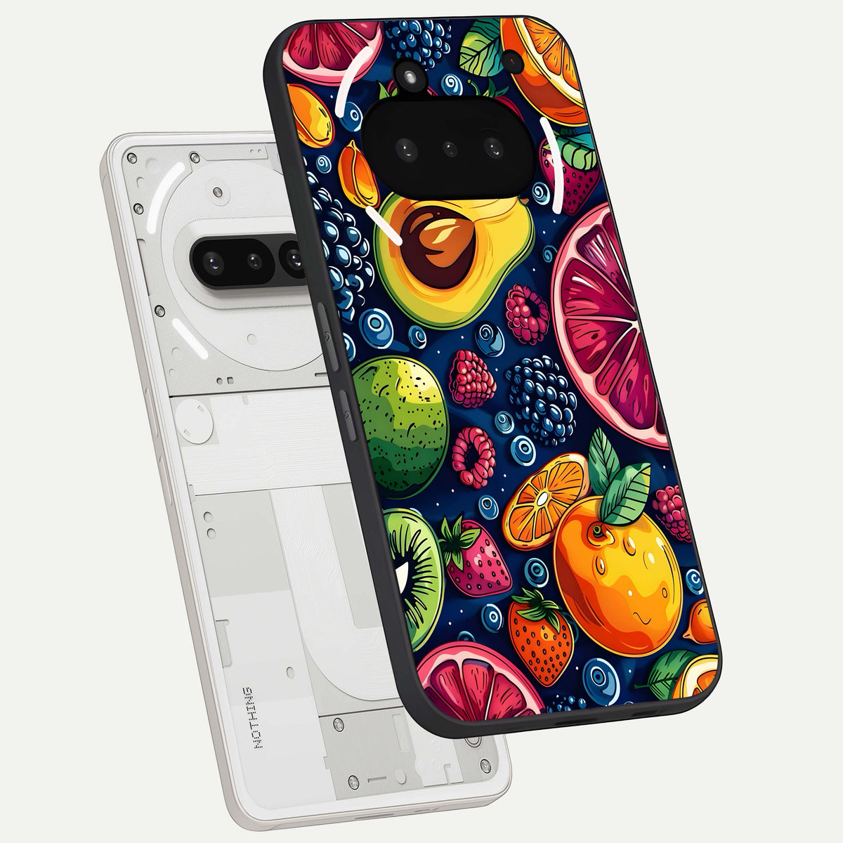 Cute Fruits Art back cover For Nothing Phone 3A slim fit glass case with vibrant aesthetic design