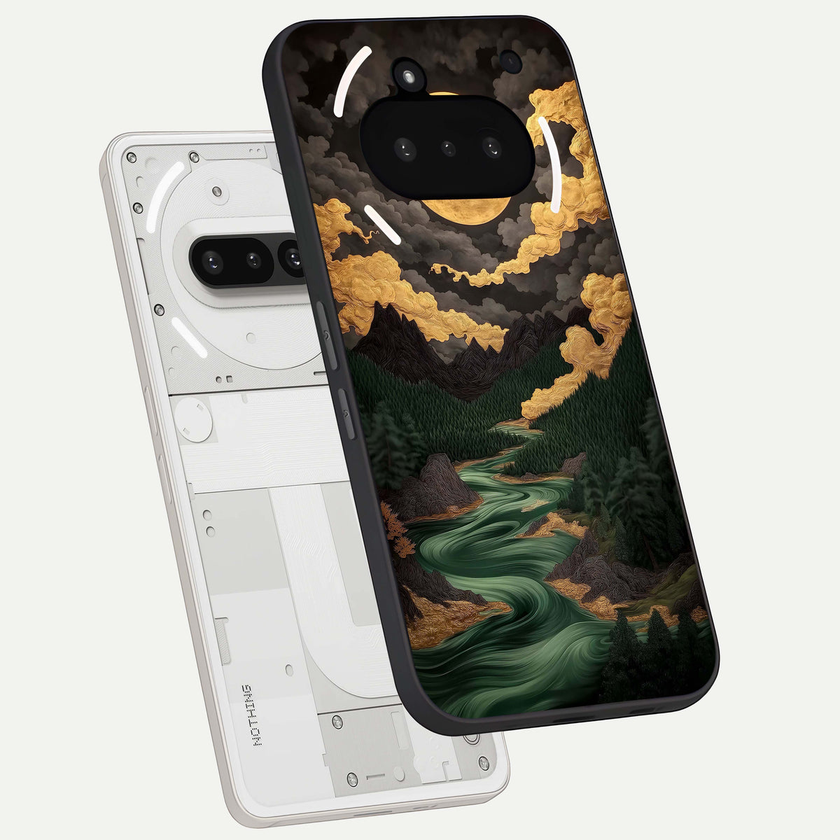 Golden River Moon back cover For Nothing Phone 3A slim fit glass case with vibrant aesthetic design