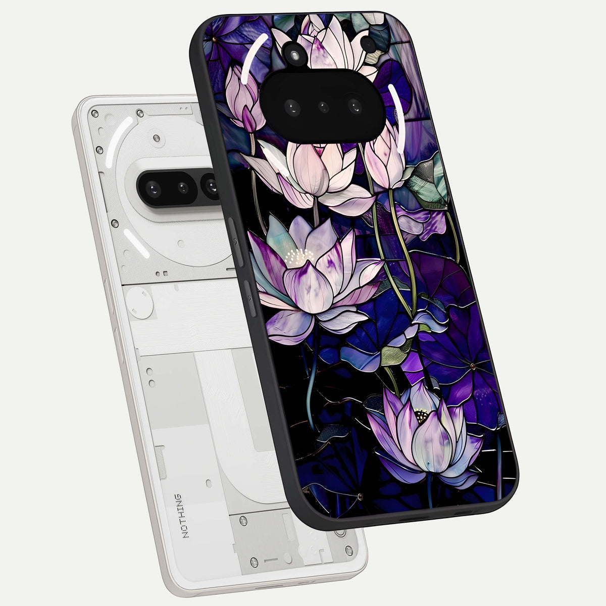 Purple Lotus Pattern back cover For Nothing Phone 3A slim fit glass case with vibrant aesthetic design