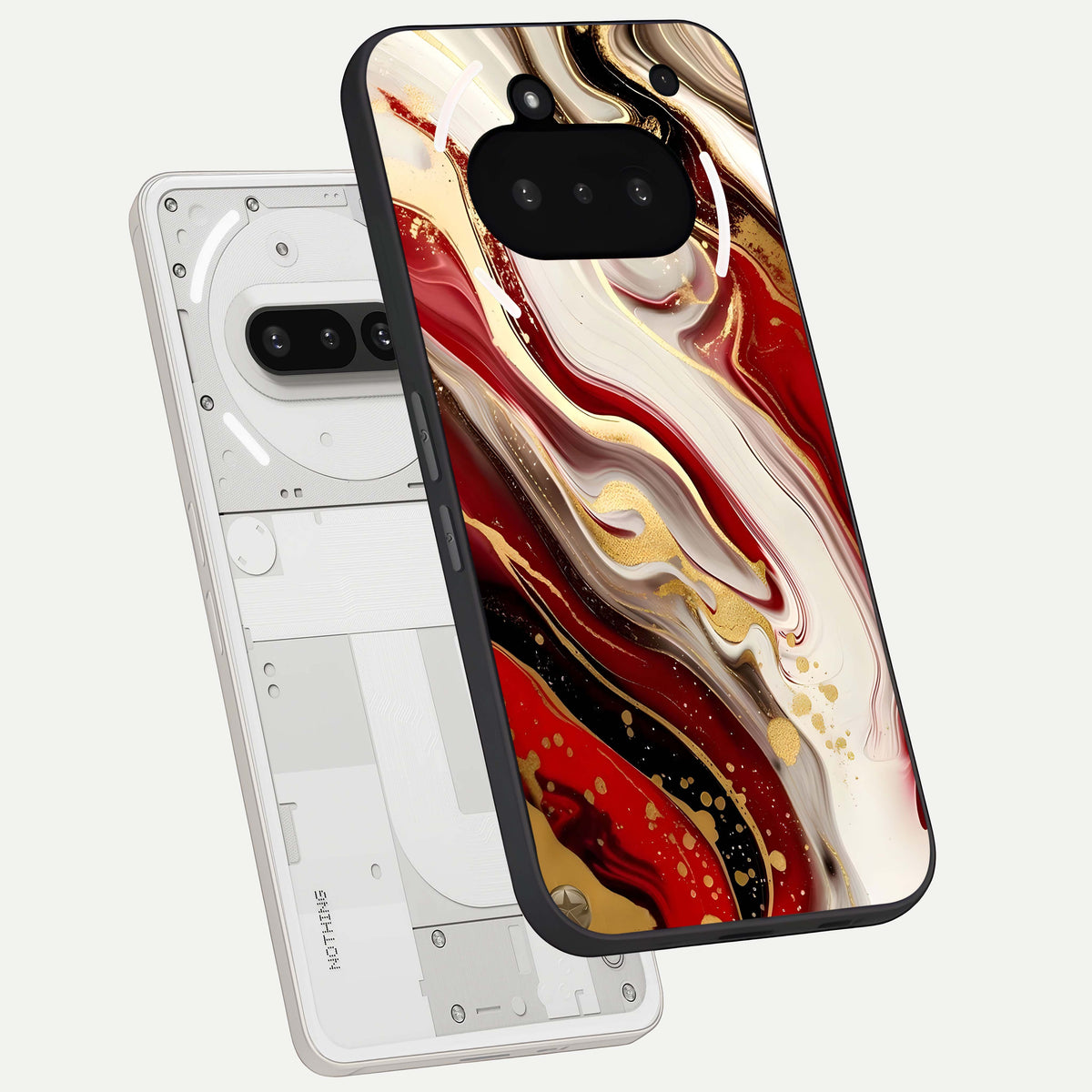 Red And White Marble back cover For Nothing Phone 3A slim fit glass case with vibrant aesthetic design