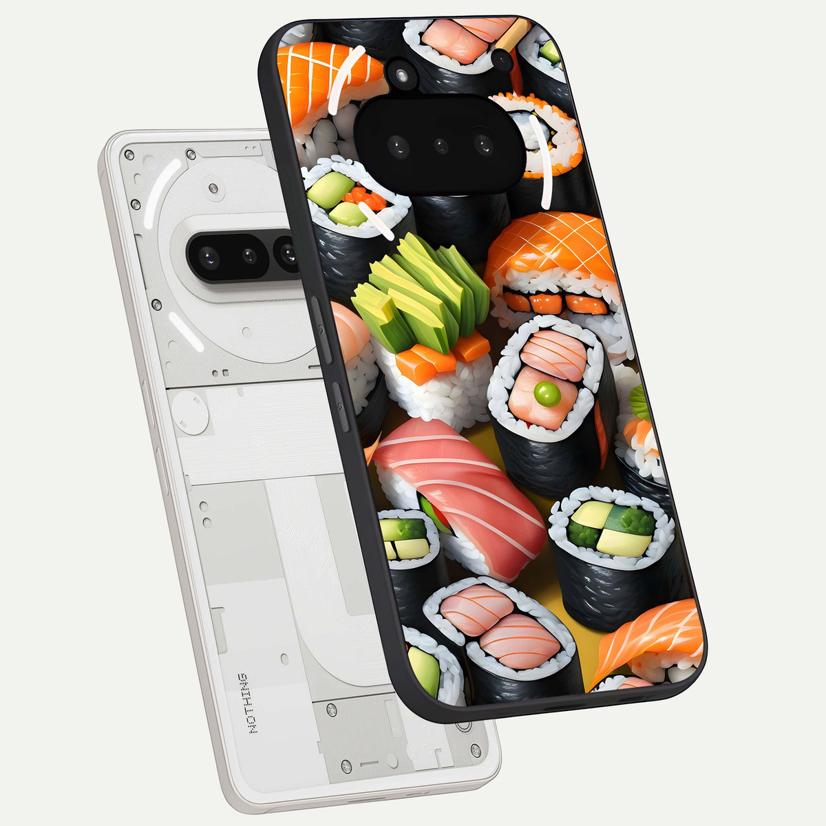 Sushi Food Pattern back cover For Nothing Phone 3A slim fit glass case with vibrant aesthetic design