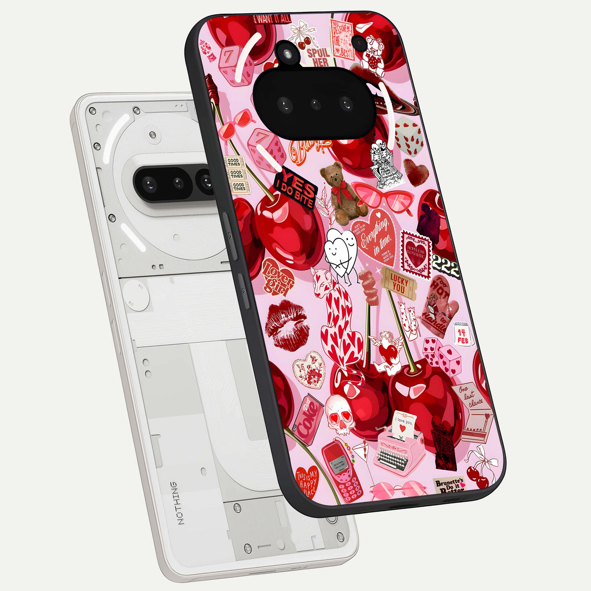 Sweet Cherry Chaos back cover For Nothing Phone 3A slim fit glass case with vibrant aesthetic design