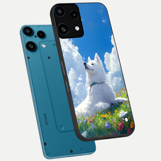 Blissful Cloud Pup phone case For Nothing Phone 3A Lite showing premium glass back cover with detailed artwork