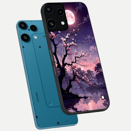 Blossom Pink Moon phone case For Nothing Phone 3A Lite showing premium glass back cover with detailed artwork