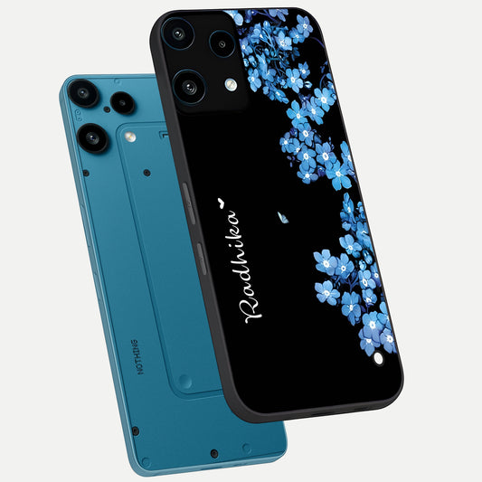Blue Petal Dream Custom Name phone case For Nothing Phone 3A Lite showing premium glass back cover with detailed artwork