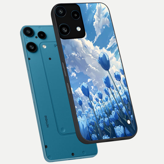 Blue Tulip Clouds phone case For Nothing Phone 3A Lite showing premium glass back cover with detailed artwork