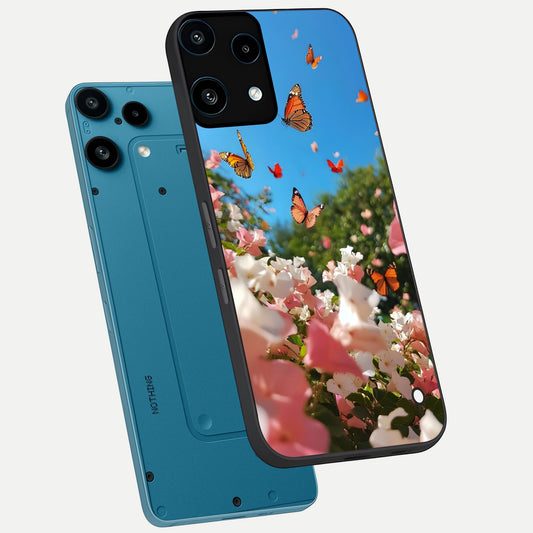 Butterflies In Bloom Sky phone case For Nothing Phone 3A Lite showing premium glass back cover with detailed artwork