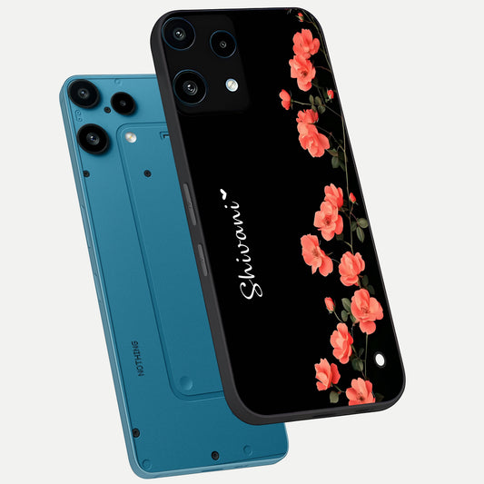 Crimson Bloom Grace Custom Name phone case For Nothing Phone 3A Lite showing premium glass back cover with detailed artwork