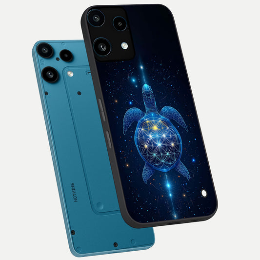 Crimson Blue Turtle phone case For Nothing Phone 3A Lite showing premium glass back cover with detailed artwork