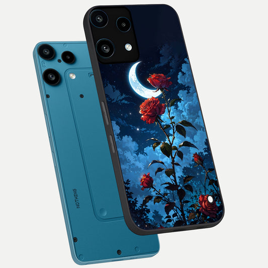 Crimson Rose Moon phone case For Nothing Phone 3A Lite showing premium glass back cover with detailed artwork