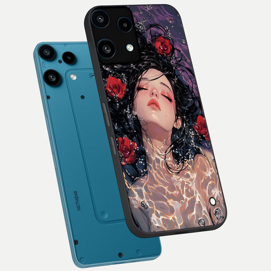 Crimson Rose Serenity phone case For Nothing Phone 3A Lite showing premium glass back cover with detailed artwork