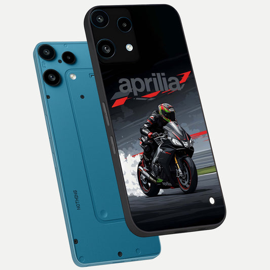 Dark Aprilla phone case For Nothing Phone 3A Lite showing premium glass back cover with detailed artwork