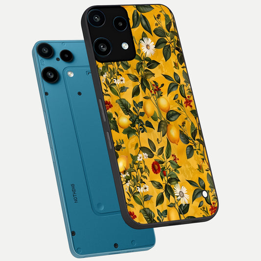 Golden Lemon Field phone case For Nothing Phone 3A Lite showing premium glass back cover with detailed artwork