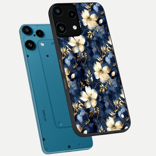 Golden Midnight Bloom phone case For Nothing Phone 3A Lite showing premium glass back cover with detailed artwork