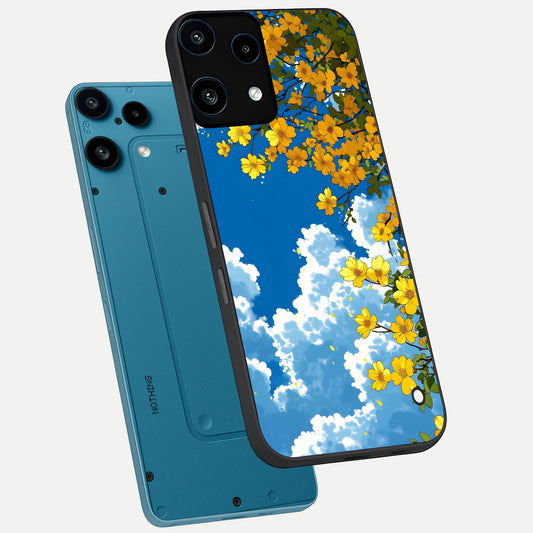 Golden Petal Sky phone case For Nothing Phone 3A Lite showing premium glass back cover with detailed artwork