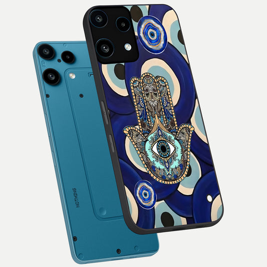 Hamsa Divine Guard phone case For Nothing Phone 3A Lite showing premium glass back cover with detailed artwork