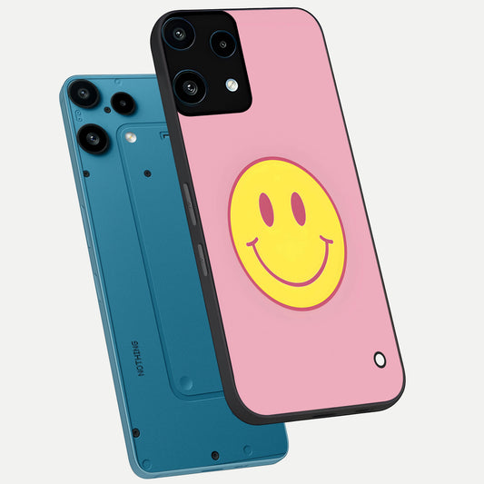 Happy Pink Mood phone case For Nothing Phone 3A Lite showing premium glass back cover with detailed artwork
