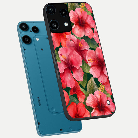 Hibiscus Pattern phone case For Nothing Phone 3A Lite showing premium glass back cover with detailed artwork