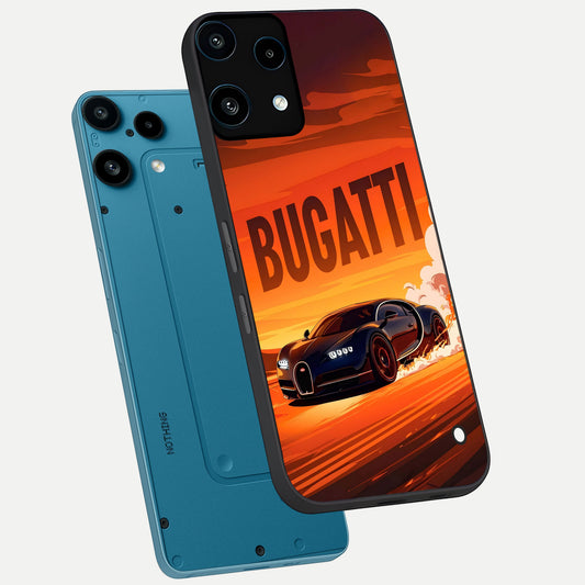 Inferno Bugatti Storm phone case For Nothing Phone 3A Lite showing premium glass back cover with detailed artwork
