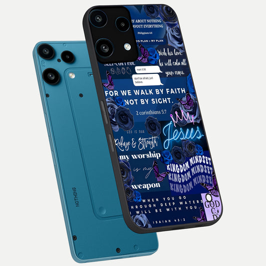 Kingdom Faith Glow phone case For Nothing Phone 3A Lite showing premium glass back cover with detailed artwork