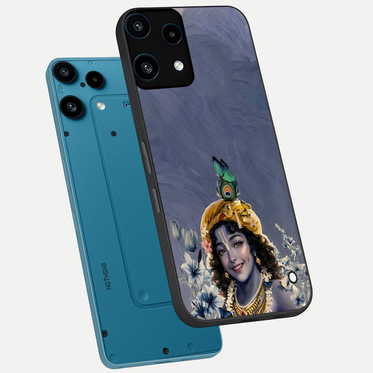 Lord Krishna phone case For Nothing Phone 3A Lite showing premium glass back cover with detailed artwork
