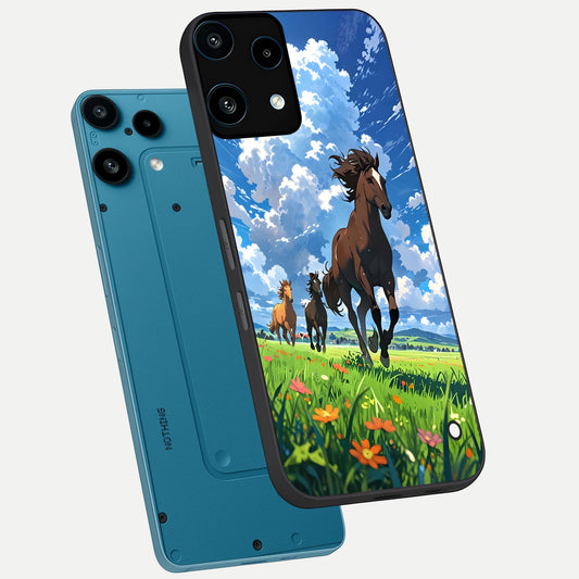 Majestic Horses Galloping phone case For Nothing Phone 3A Lite showing premium glass back cover with detailed artwork