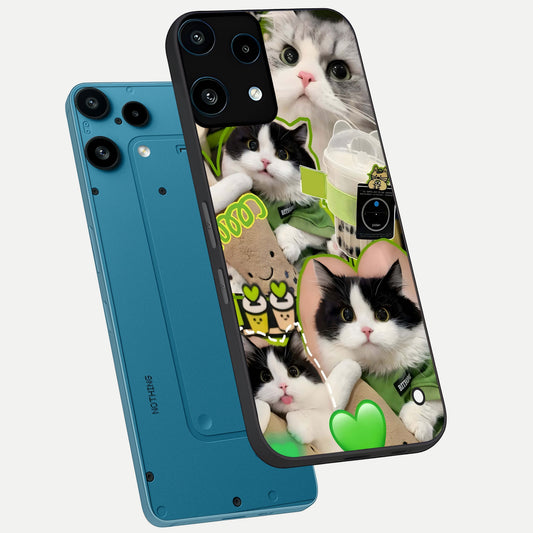 Matcha Cats Mood phone case For Nothing Phone 3A Lite showing premium glass back cover with detailed artwork
