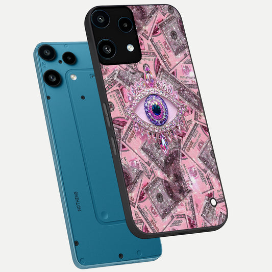Money Eye Luxe phone case For Nothing Phone 3A Lite showing premium glass back cover with detailed artwork