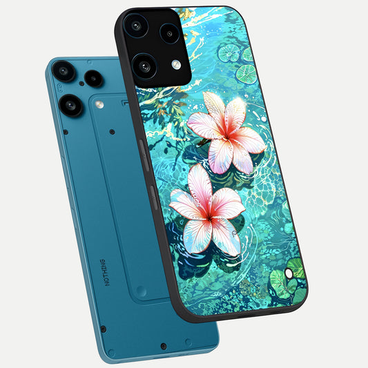 Pink Flowers in Water phone case For Nothing Phone 3A Lite showing premium glass back cover with detailed artwork