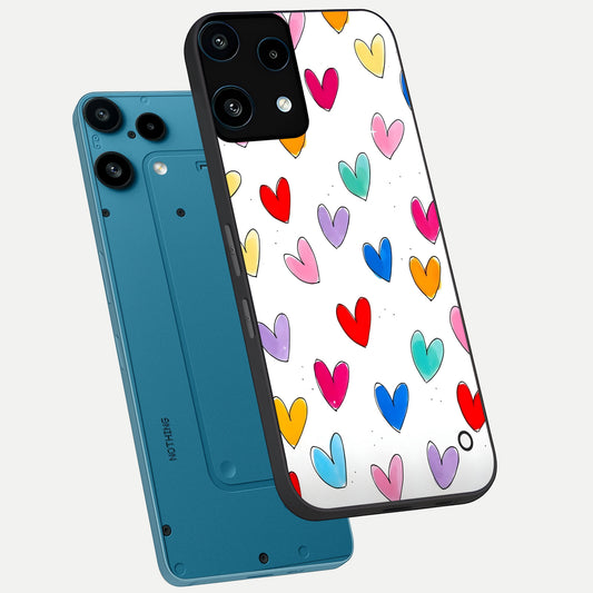 Playful Love Doodles phone case For Nothing Phone 3A Lite showing premium glass back cover with detailed artwork